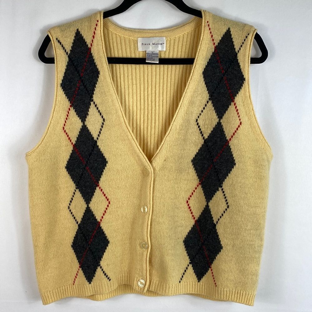 Field Manor 100% lambswool button front sleeveless sweater vest size L
